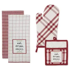 Kirklands Home Red Plaid Eat Drink Enjoy 4-pc. Dish Towel Set Discount
