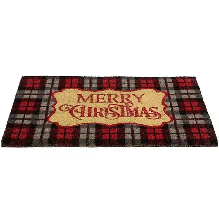Outdoor Christmas Decorations>Kirklands Home Red Plaid Merry Christmas Doormat