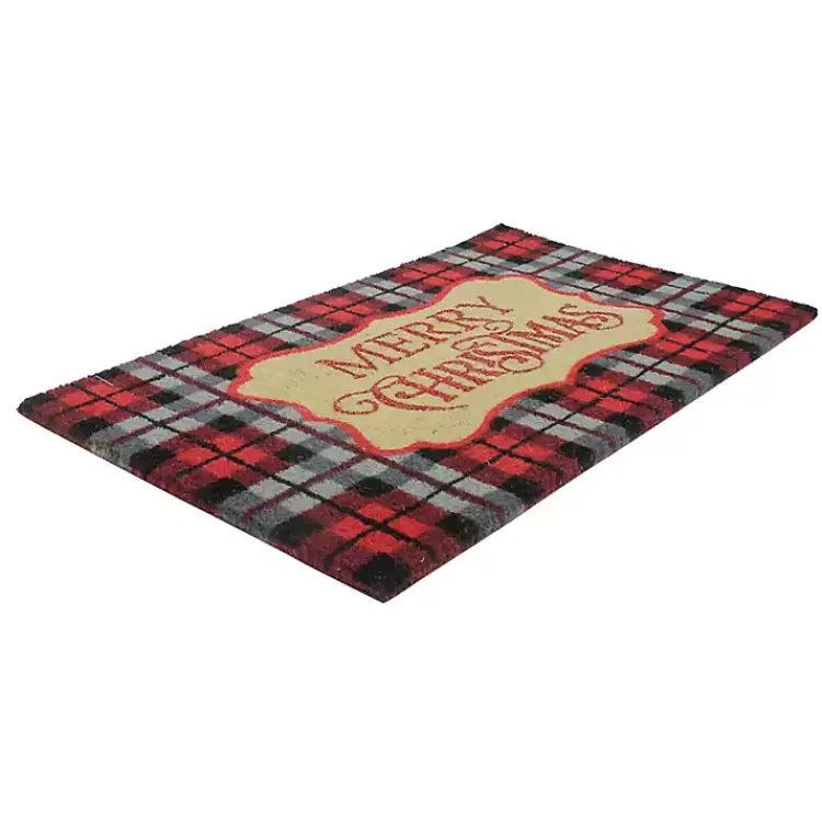 Outdoor Christmas Decorations>Kirklands Home Red Plaid Merry Christmas Doormat