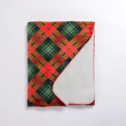Blankets & Throws>Kirklands Home Plaid Sherpa Christmas Throw Red