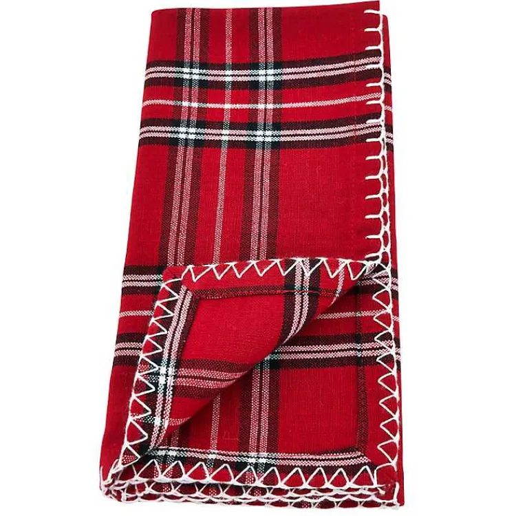 Christmas Dining & Entertaining>Kirklands Home Plaid Whipstitch Napkins, Set of 4 Red