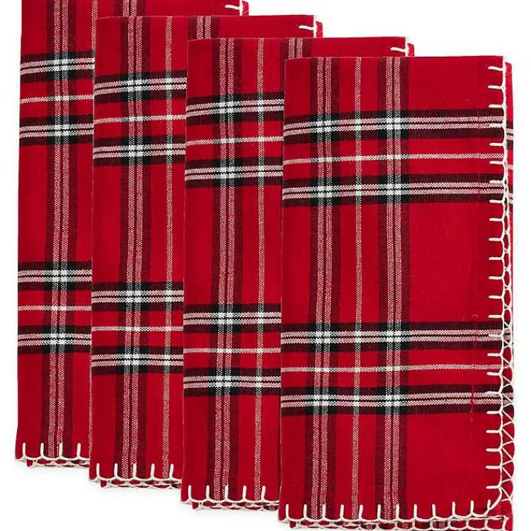 Christmas Dining & Entertaining>Kirklands Home Plaid Whipstitch Napkins, Set of 4 Red