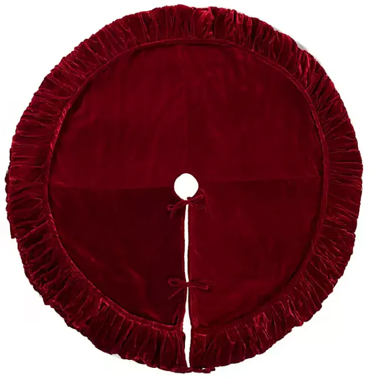 Christmas Tree Skirts & Collars>Kirklands Home Plush Velvet Border Lined Tree Skirt, 72 in. Red