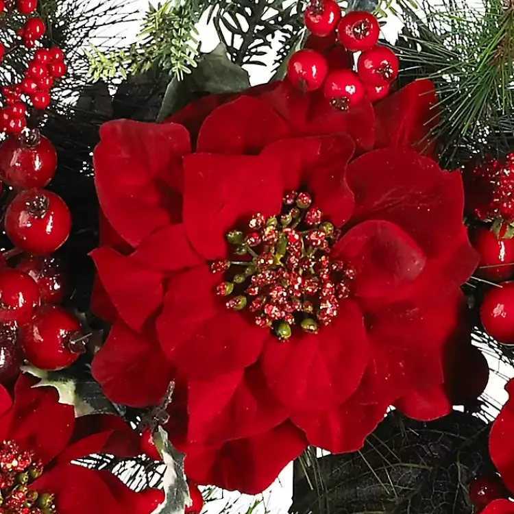 Christmas Wreaths>Kirklands Home Poinsettia and Berry Wreath Red