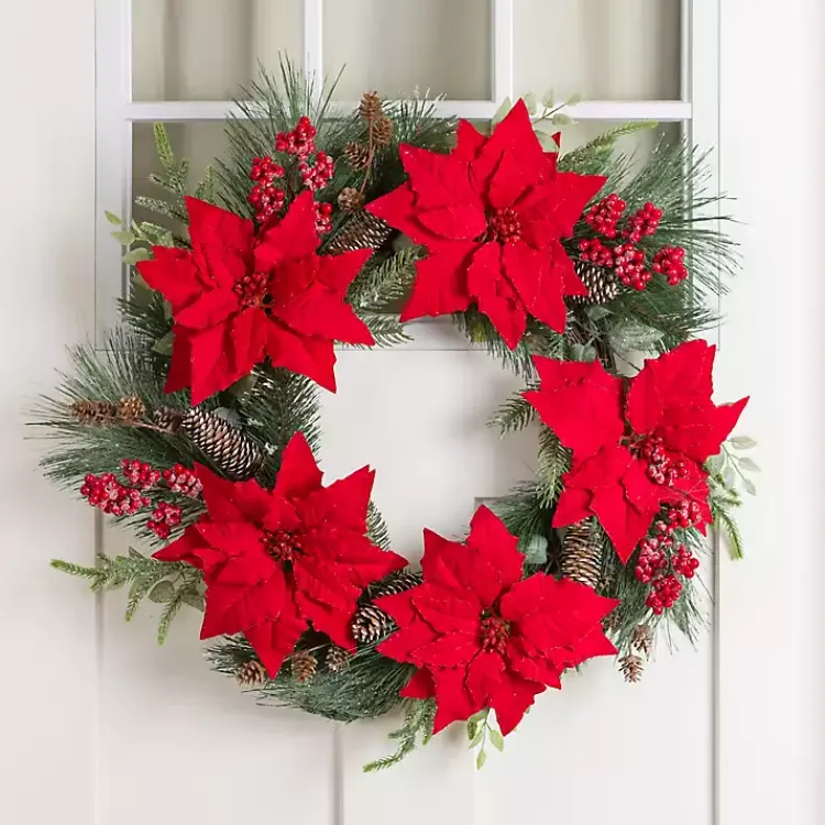 Wreaths>Kirklands Home Red Poinsettia Christmas Wreath