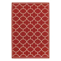 Kirklands Home Quatrefoil Jenn Outdoor Rug, 5x7 Red New
