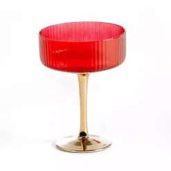 Kirklands Home Red Ripple Gold Base Coupe Glass
