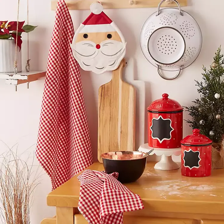 Christmas Dining & Entertaining>Kirklands Home Red Santa Gingham 3-pc. Dishtowel & Potholder Set