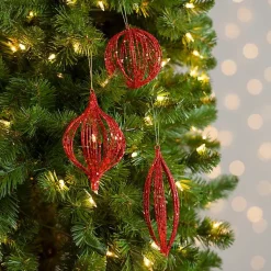Christmas Ornaments>Kirklands Home Sequin Caged Christmas Ornaments, Set of 3 Red