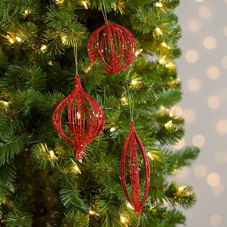 Christmas Ornaments>Kirklands Home Sequin Caged Christmas Ornaments, Set of 3 Red