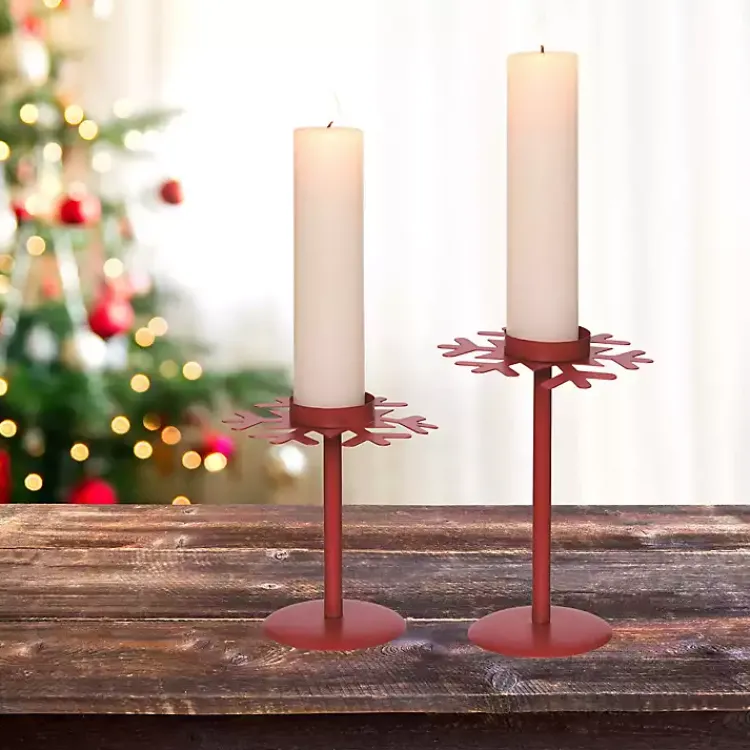 Christmas Decorations>Kirklands Home Snowflake Christmas Candle Holders, Set of 2 Red