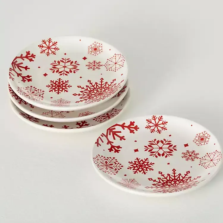 Christmas Dining & Entertaining>Kirklands Home Red Snowflake Plates, Set of 4