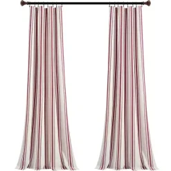 Kirklands Home Stripe Farmhouse Curtain Panel Set, 95 in. Red Outlet