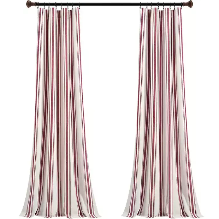Kirklands Home Stripe Farmhouse Curtain Panel Set, 95 in. Red Outlet