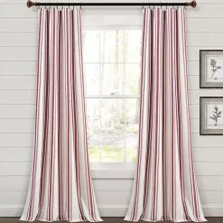 Kirklands Home Stripe Farmhouse Curtain Panel Set, 95 in. Red Outlet
