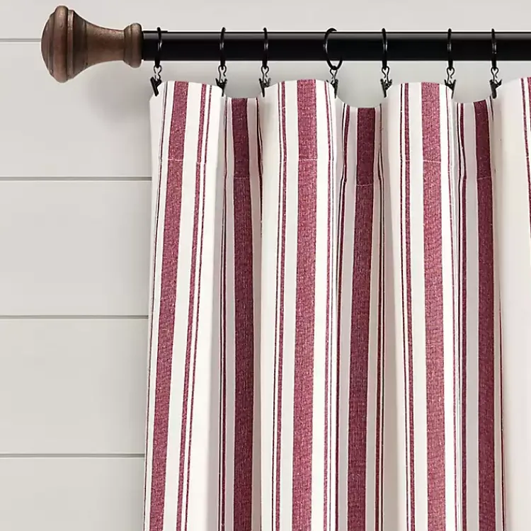 Kirklands Home Stripe Farmhouse Curtain Panel Set, 95 in. Red Outlet