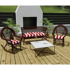 Kirklands Home Red Stripe French 3-pc. Outdoor Wicker Cushion Set New