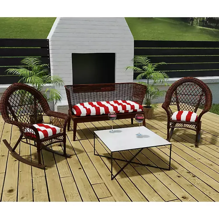 Kirklands Home Red Stripe French 3-pc. Outdoor Wicker Cushion Set New