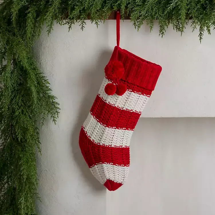 Christmas Stockings & Stocking Holders>Kirklands Home Red Striped Knit Christmas Stocking