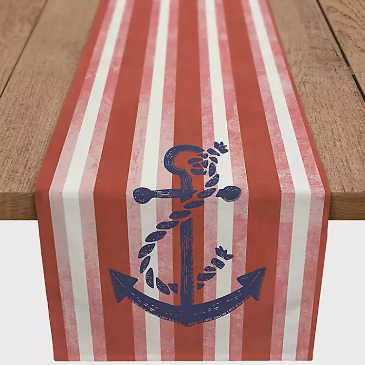Kirklands Home Red Stripes and Anchor Table Runner, 90 in. Outlet