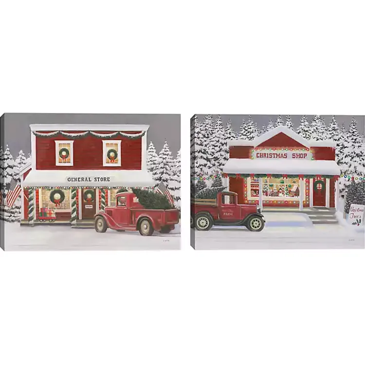 Christmas Art & Wall Decor>Kirklands Home Red Truck Christmas Canvas Art Prints, Set of 2
