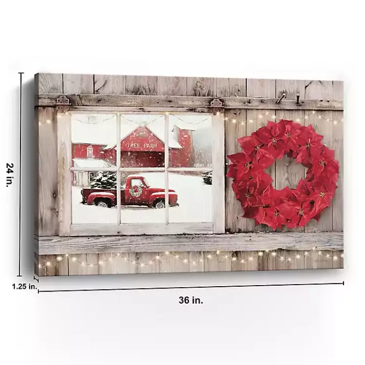 Christmas Art & Wall Decor>Kirklands Home Red Truck View and Red Wreath Canvas Art Print