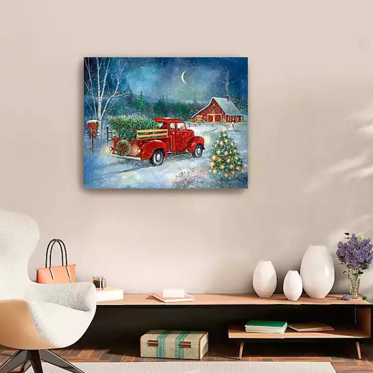 Christmas Art & Wall Decor>Kirklands Home Red Truck with Tree Medium Canvas Art Print Multi