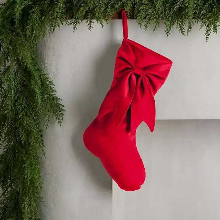 Christmas Stockings & Stocking Holders>Kirklands Home Velvet Bow Christmas Stocking Red