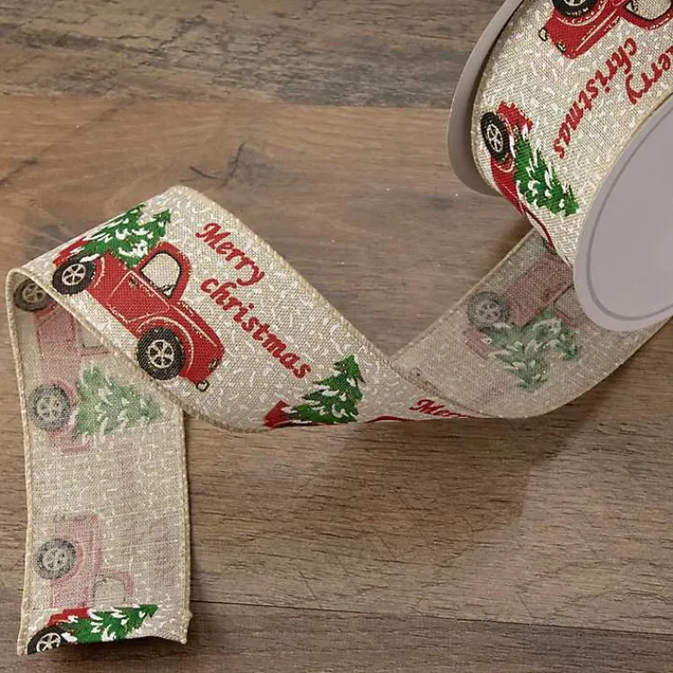 Christmas Tree Decorations>Kirklands Home Red Vintage Truck 16 yard Christmas Ribbon