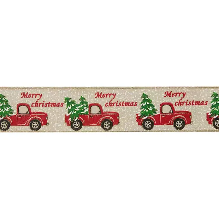 Christmas Tree Decorations>Kirklands Home Red Vintage Truck 16 yard Christmas Ribbon