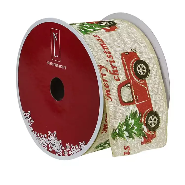 Christmas Tree Decorations>Kirklands Home Red Vintage Truck 16 yard Christmas Ribbon