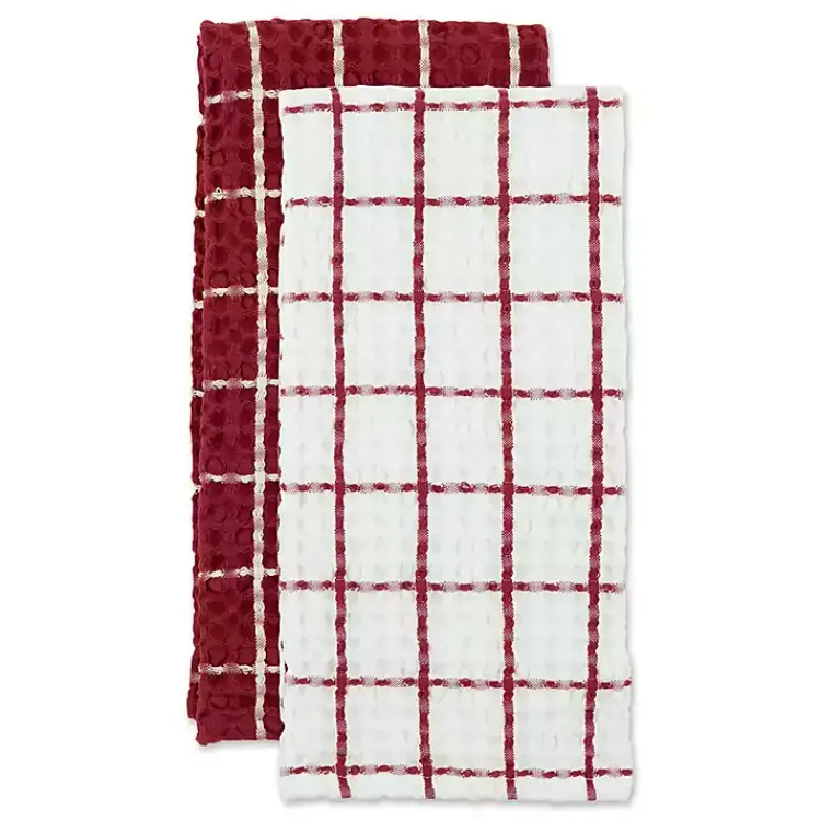Kirklands Home Windowpane Oversized Dish Towels, Set of 2 Red Sale