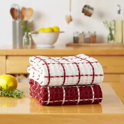Kirklands Home Windowpane Oversized Dish Towels, Set of 2 Red Sale