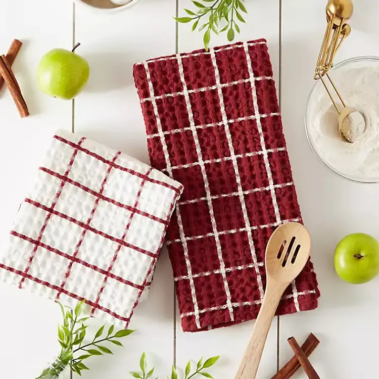 Kirklands Home Windowpane Oversized Dish Towels, Set of 2 Red Sale