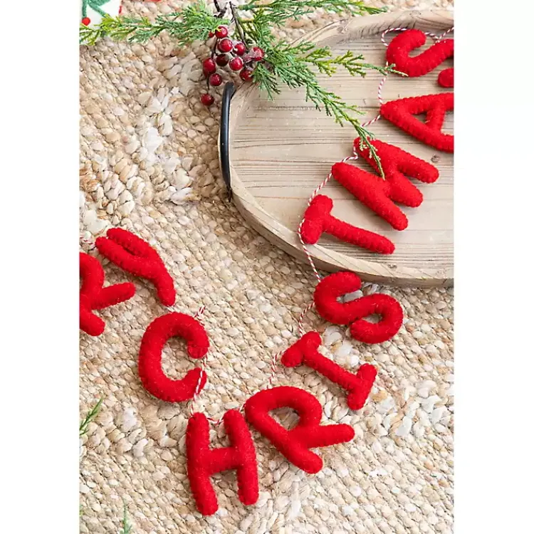 Christmas Art & Wall Decor>Kirklands Home Wool Merry Christmas Banner Red