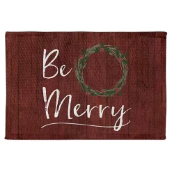 Christmas Decorations>Kirklands Home Red Wreath Be Merry Accent Rug