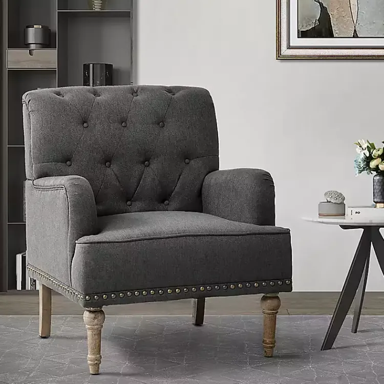 Kirklands Home Reginald Charcoal Button Tufted Armchair Gray Hot