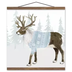 Christmas Art & Wall Decor>Kirklands Home Reindeer in Blue Sweater Hanging Canvas Art Print