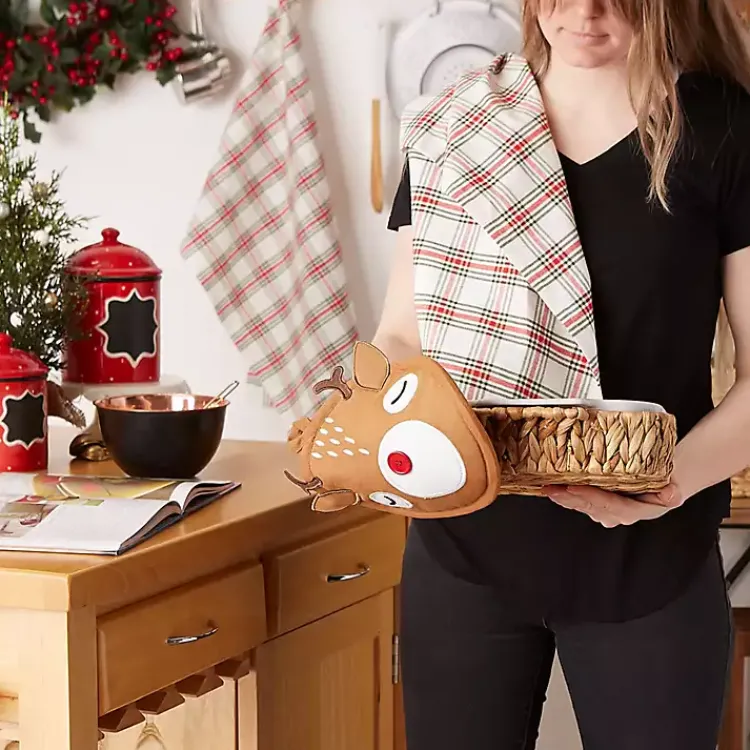 Christmas Dining & Entertaining>Kirklands Home Reindeer Plaid 3-pc. Dishtowel & Potholder Set