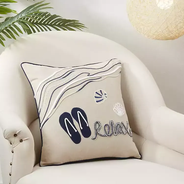 Pillows>Kirklands Home Relax Beachscape Embroidered Throw Pillow