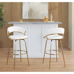Kirklands Home Remy White & Gold Swivel Bar Stools, Set of 2 Black Hot