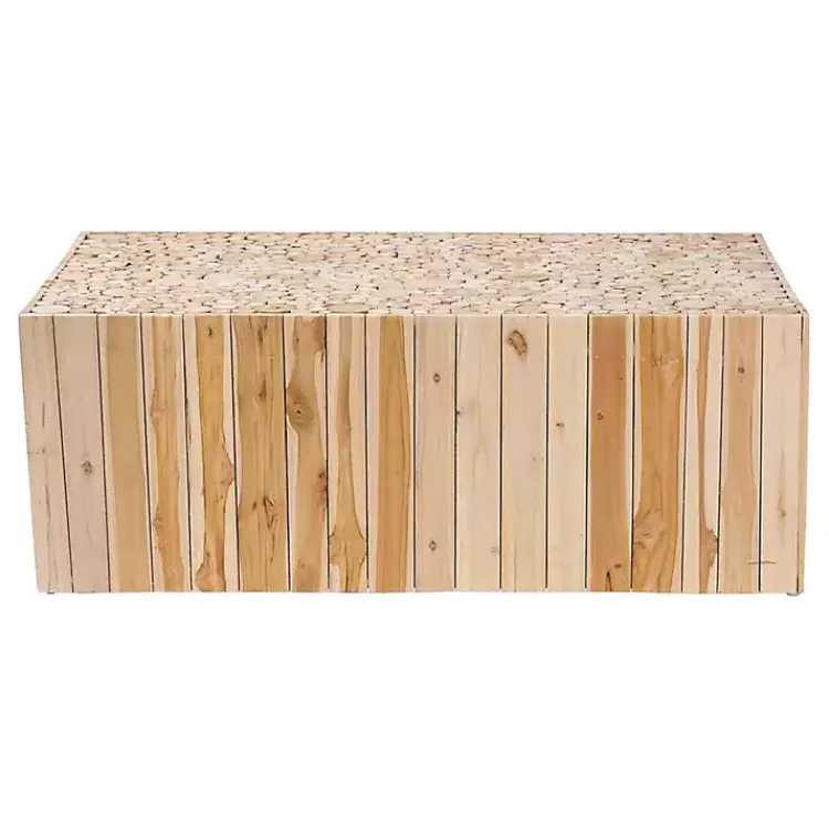 Kirklands Home Repurposed Wood Logs Recgle Coffee Table Tan Clearance