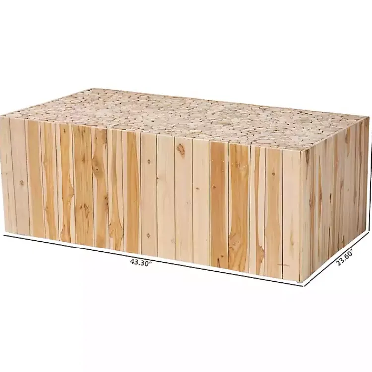 Kirklands Home Repurposed Wood Logs Recgle Coffee Table Tan Clearance