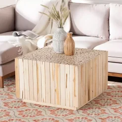 Kirklands Home Repurposed Wood Logs Square Coffee Table Tan Discount
