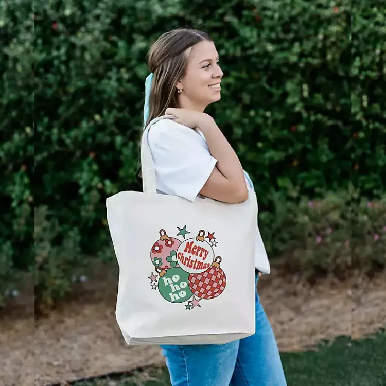 Christmas Decorations>Kirklands Home Retro Christmas Ornaments Canvas Tote Bag