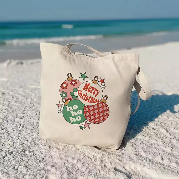 Christmas Decorations>Kirklands Home Retro Christmas Ornaments Canvas Tote Bag