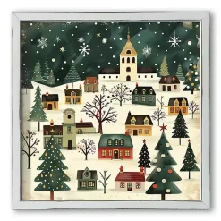 Christmas Art & Wall Decor>Kirklands Home Retro Holiday Village Framed Art Print