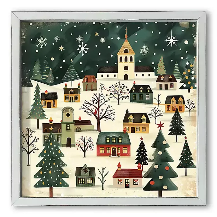 Christmas Art & Wall Decor>Kirklands Home Retro Holiday Village Framed Art Print