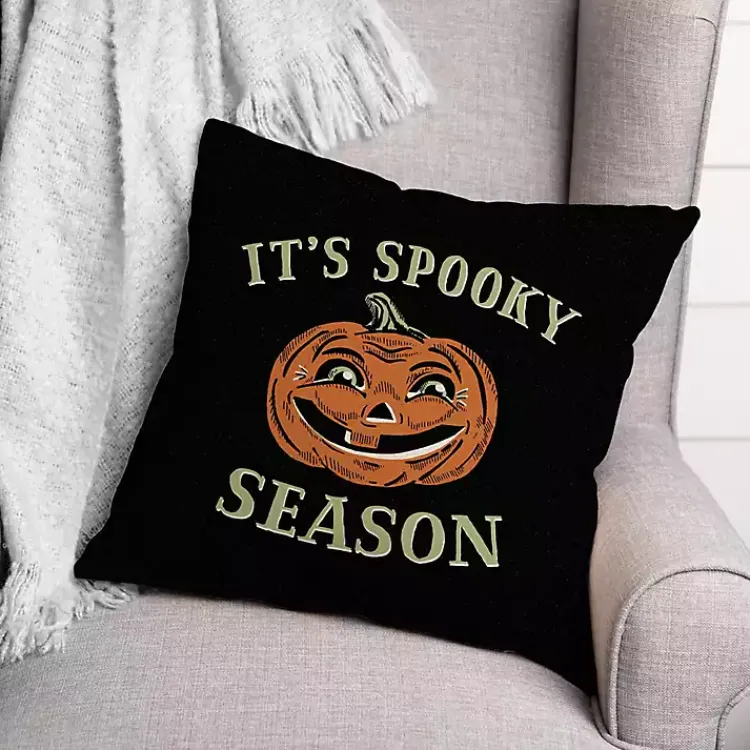 Halloween>Kirklands Home Retro Pumpkin Spooky Season Throw Pillow Black