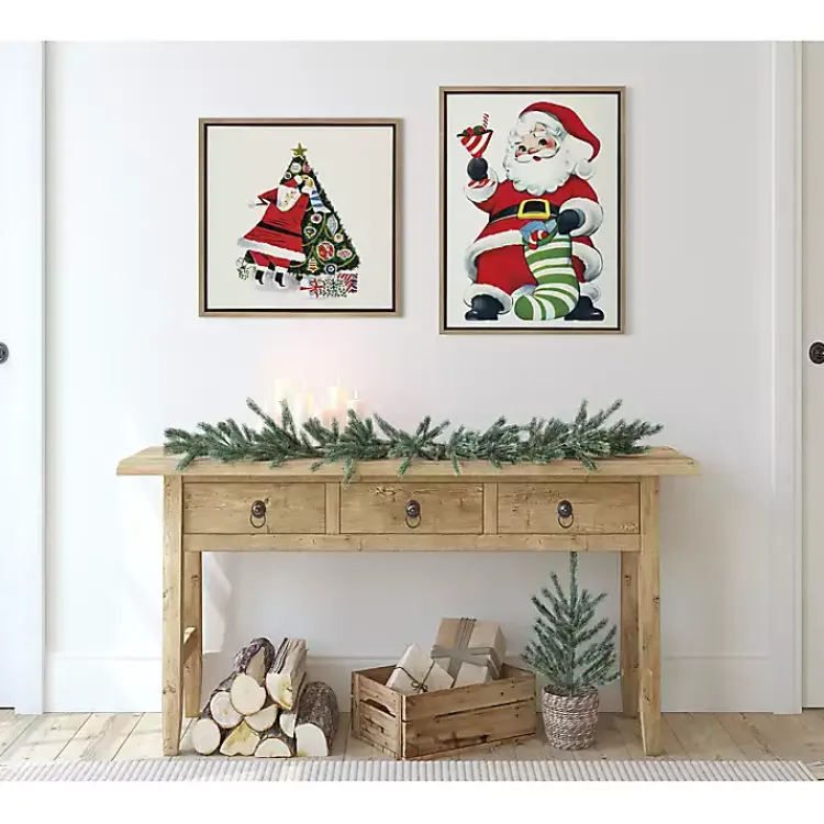 Christmas Art & Wall Decor>Kirklands Home Retro Santa with Martini Framed Canvas Art Print